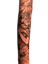 a sleeve with a tattoo of a man and a woman