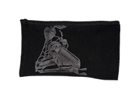 a black zipper pouch with an image of a lizard on it