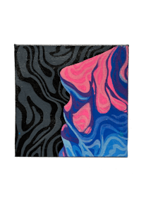 a painting with pink and blue swirls on a black background