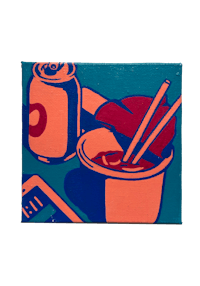 a painting of a can of soda and chopsticks